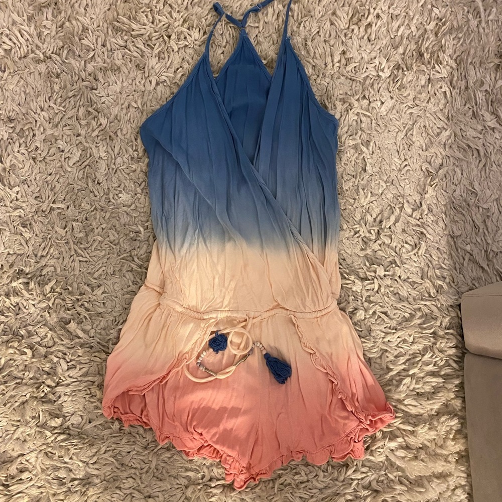 Ombré beach cover up romper - S
